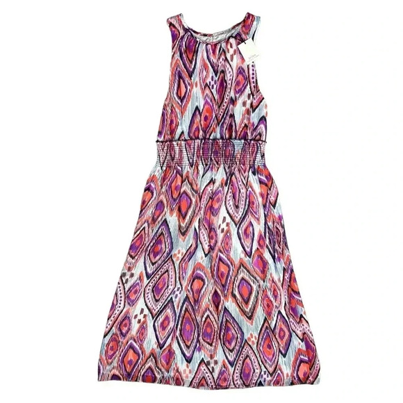 TRINA TURK Smocked Midi Dress sz 8 Multicolor Sleeveless Chiffon Lined Sunset - Picture 2 of 9